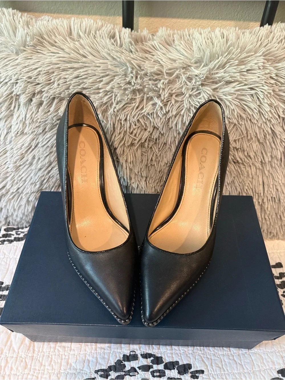 Coach Black Pointed-Toe Leather Pumps